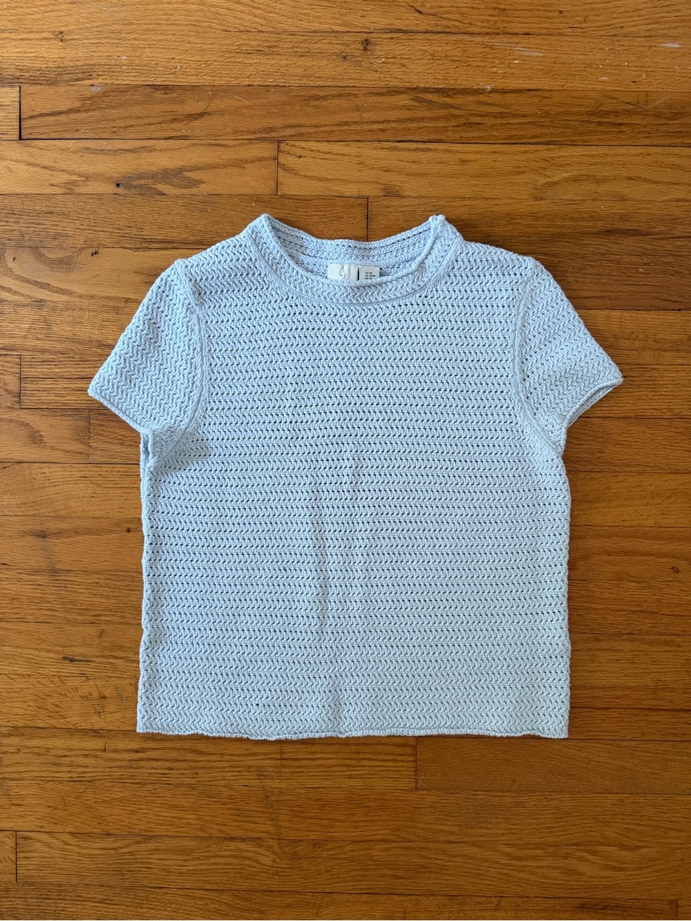 Joie Open Knit Crochet Crop Top Powder Blue Short Sleeve Cotton Size Medium